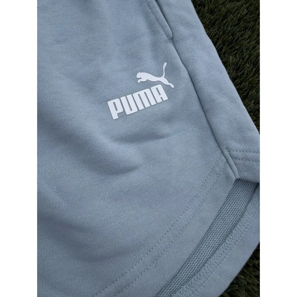 PUMA Women's Essentials High Waisted French Terry 5" Shorts (L) Light Blue - Picture 2 of 3